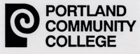 Logo with a swirly-looking P to the left the words Portland Community College