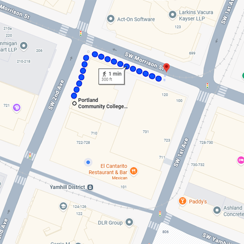 From the Downtown Center main entrance, exit right on SW 2nd and turn right on SW Morrison.