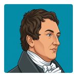 Cartoon of Laurent Clerc wearing a traditional Victorian suit.