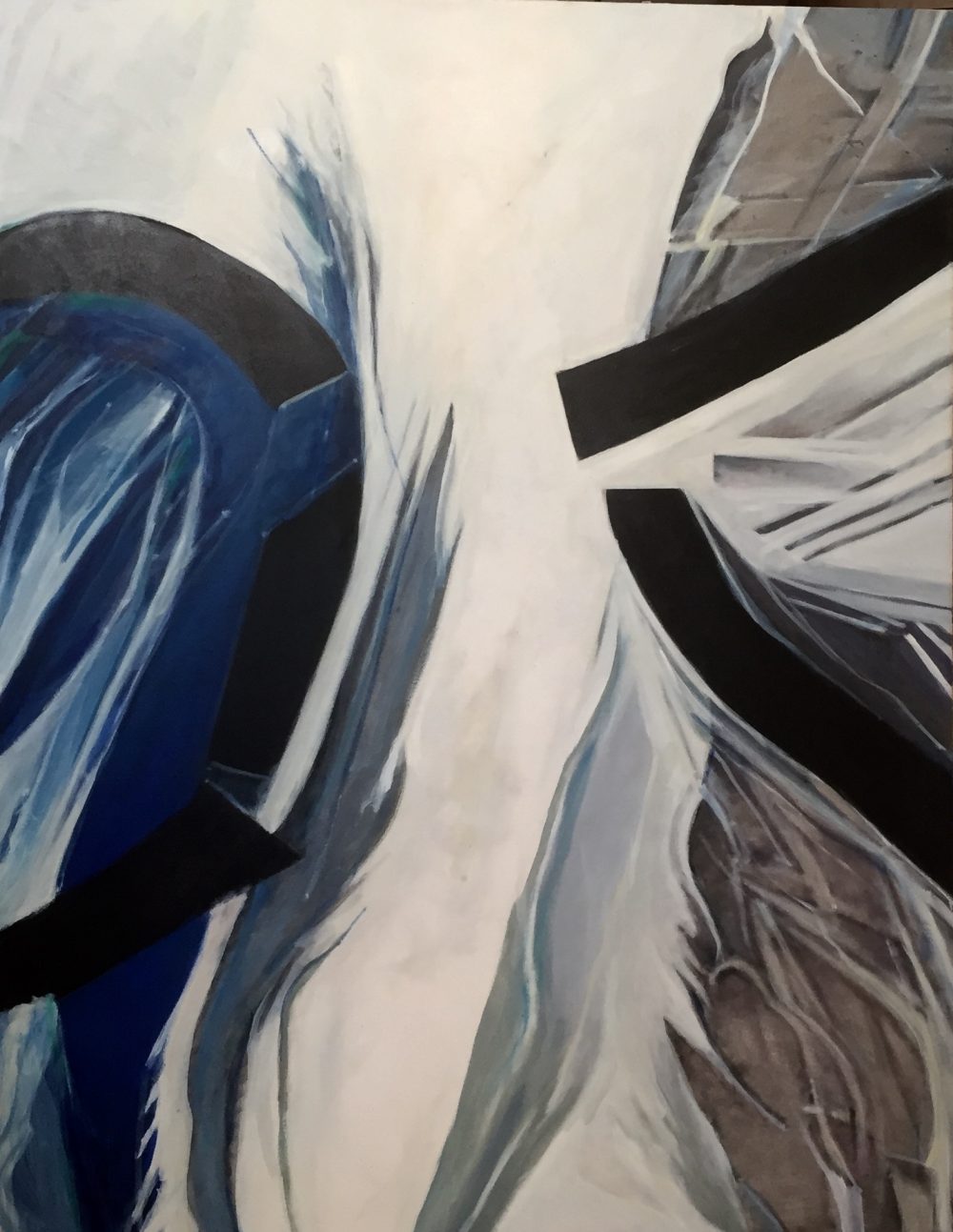 Abstract blue, white, and black painting
