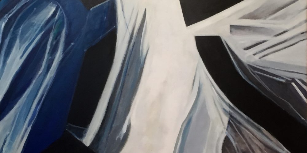 Abstract blue, white, and black painting