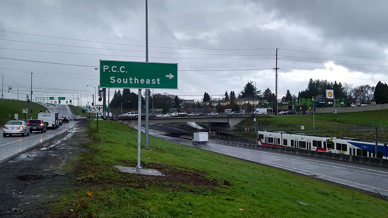 PCC Southeast sign on the Powell/Division exit
