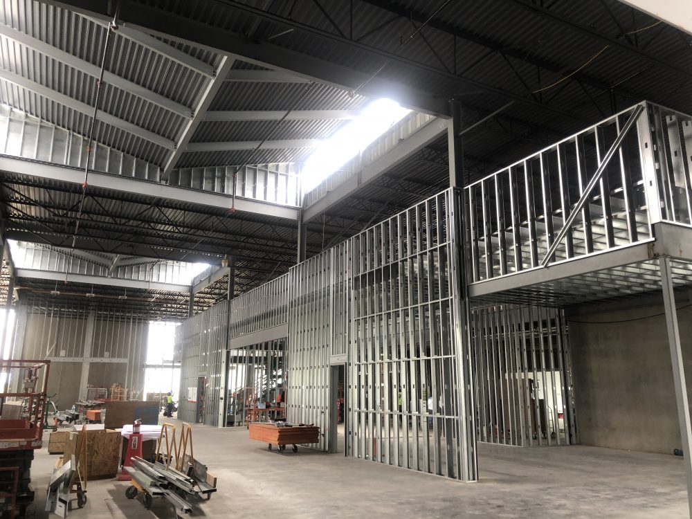 July 2020 Interior wall framing at machine bay area