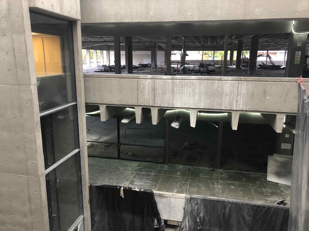 View of floors where only the cement floor, ceilings and columns are left