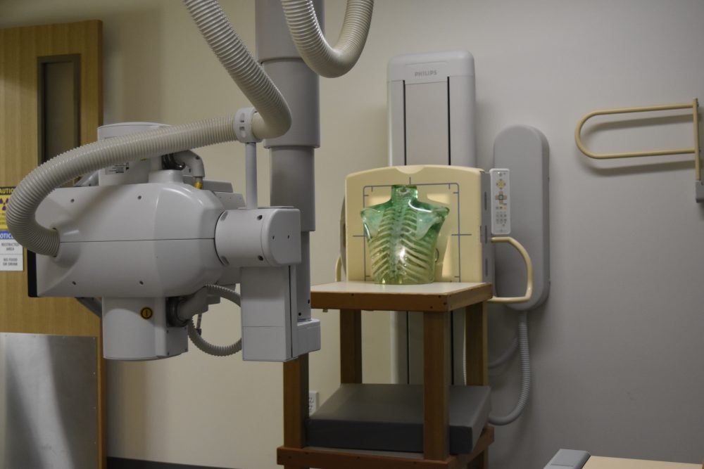 X-ray equipment aiming at a prop used for taking images