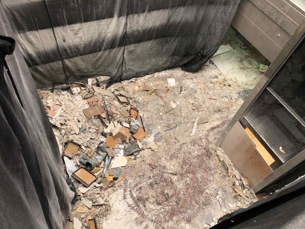 Aerial photo of first floor in the HT near the elevator where once stood the concrete stair