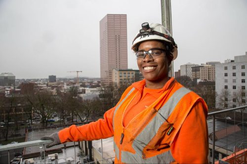 Construction worker in downtown Portland