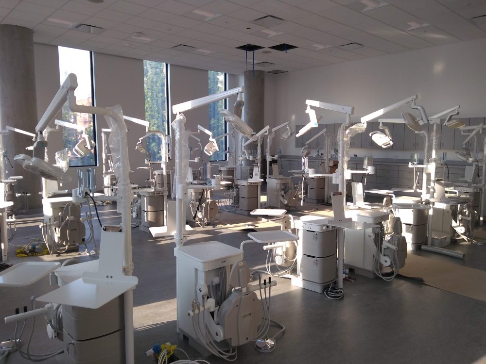 Equipment arranged in rows at PCC Dental program simulation laboratory