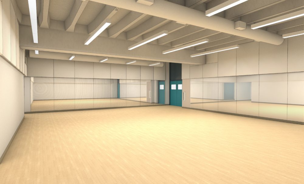 Interior rendering of renewed classroom at AM building