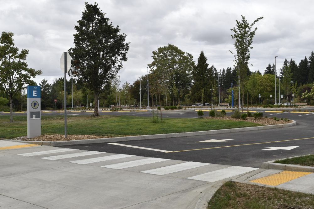 Entrance to the parking lot looking at lot ID