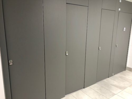Stalls doors at new all-user restrooms in HT level 2