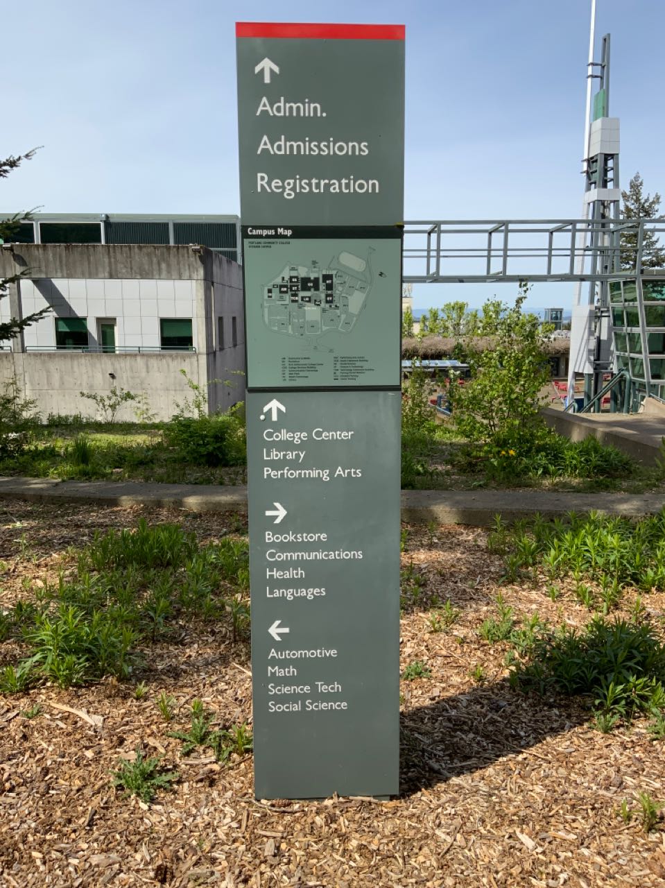 Wayfinding sign at Sylvania Campus, outside the Performing Arts Center including campus map