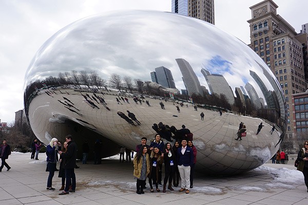 Students in front of The Bean in Chicago