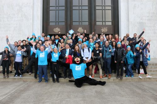 Staff, students, and Poppie the Panther at Day at the Capitol