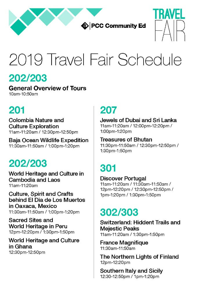 2019 PCC Travel Fair Schedule