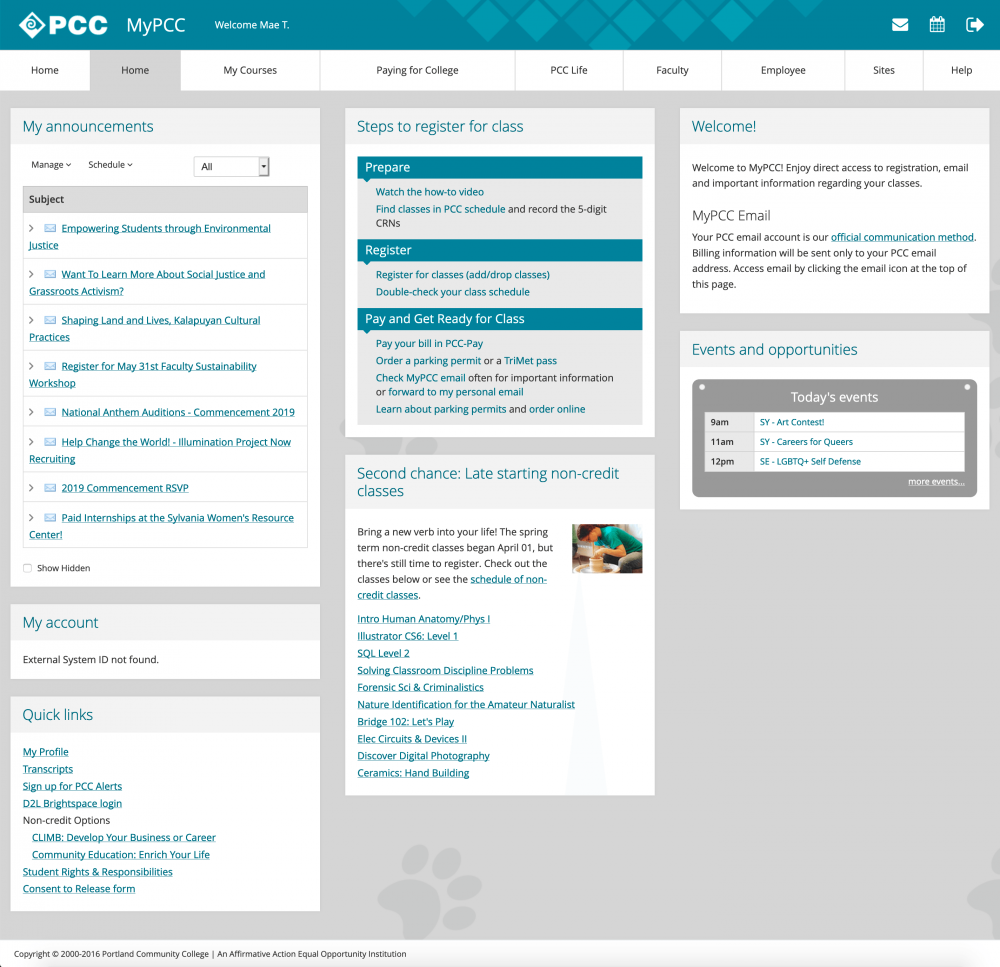 MyPCC.edu home