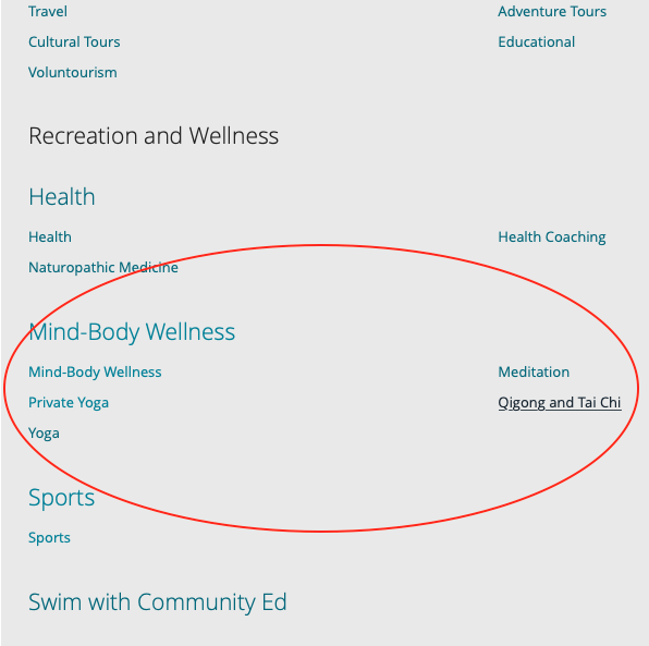 mind body wellness section screenshot