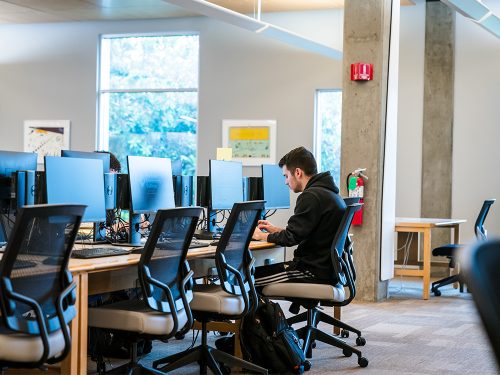 Student working in a computer lab