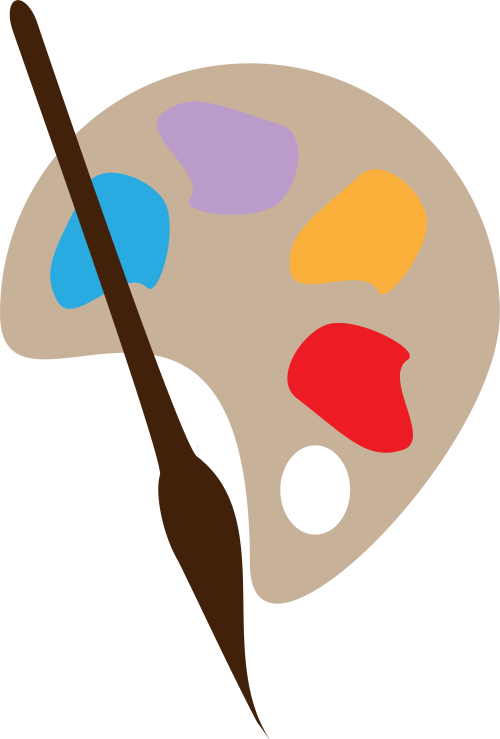 An illustration of a paint palette and brush.