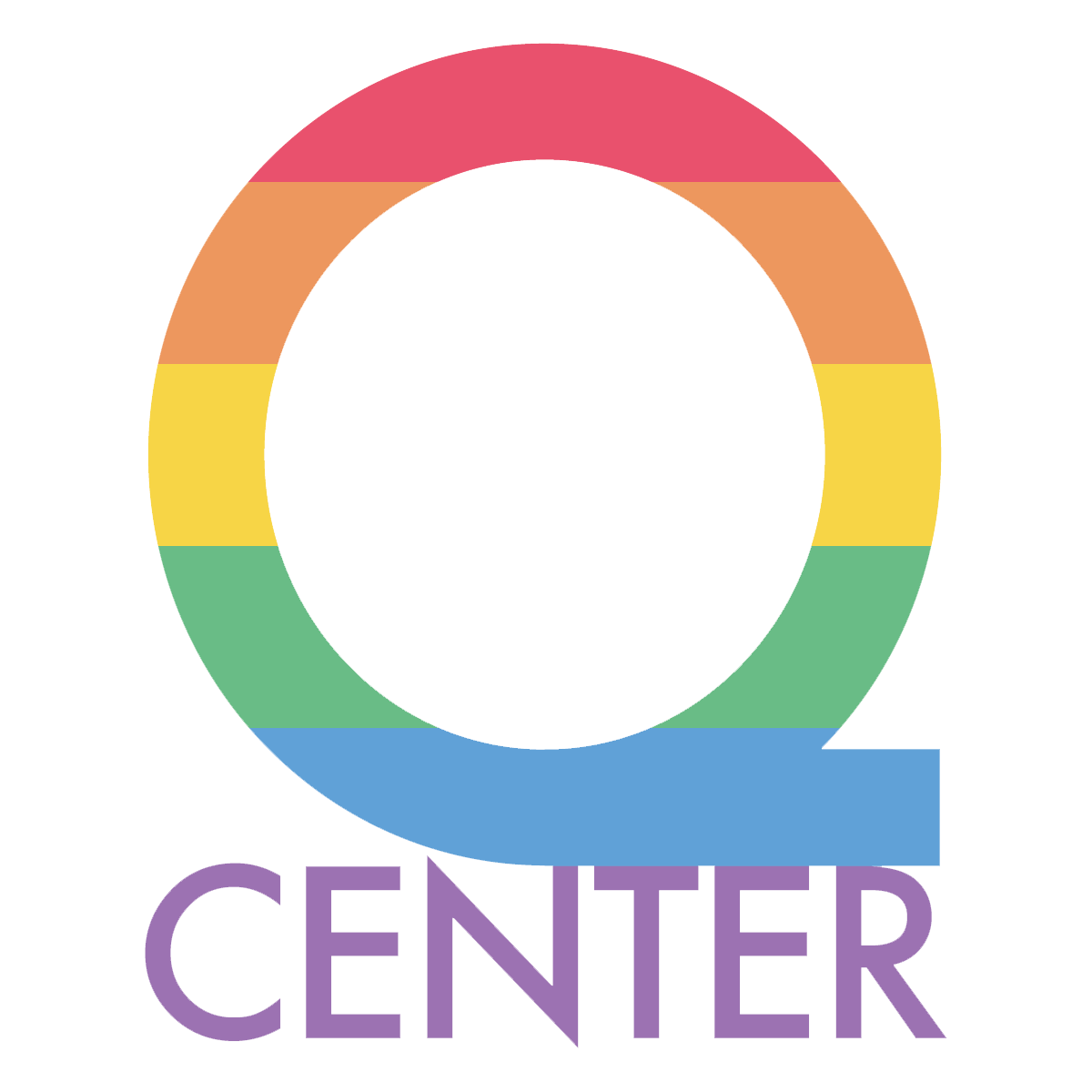 Q Center logo. A rainbow 'Q' with the word 'Center' beneath it.