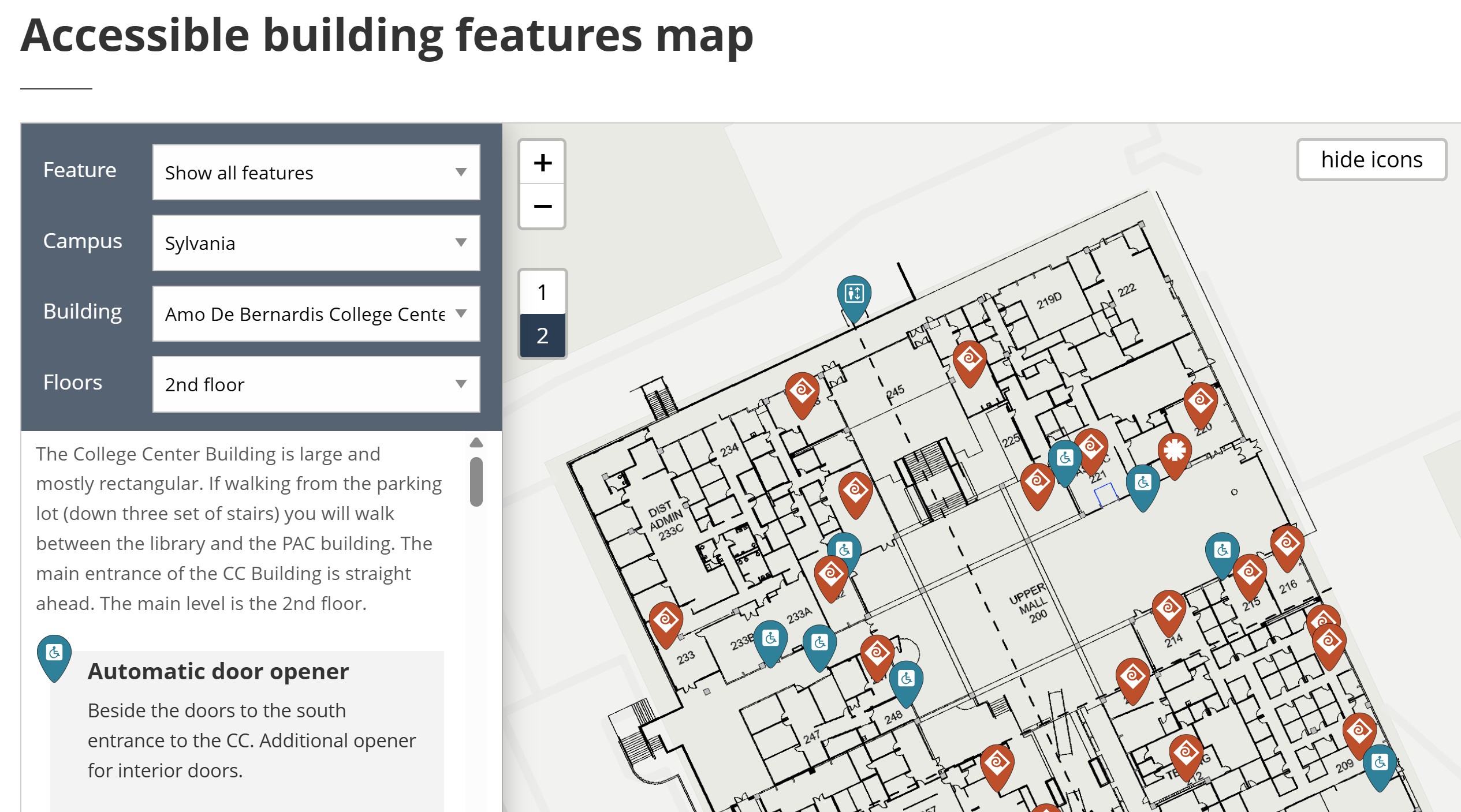 accessible building features map with filters