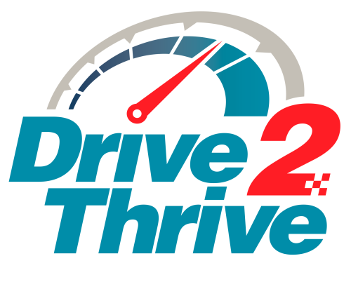 Drive to Thrive icon with stylized speedometer