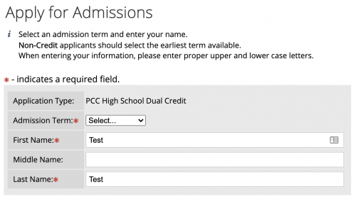 Step 1: Apply for admission | Dual Credit at PCC