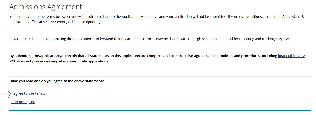 Admissions agreement