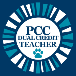 Circle with the words "PCC Dual Credit Teacher" and a paw print inside.