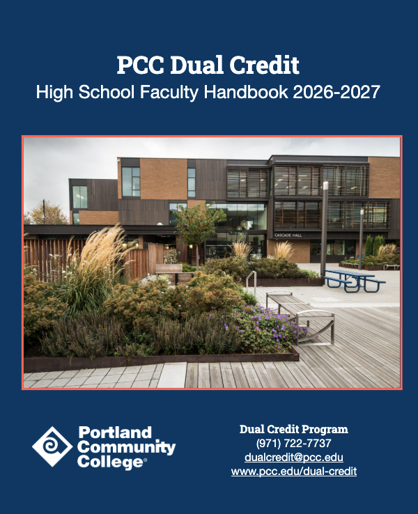 Cover page of the Dual Credit HS Faculty Handbook with a picture of PCC's Cascade Hall.