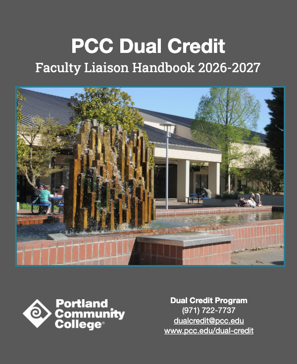 Cover page of the Dual Credit Faculty handbook with a picture of PCC Rock Creek.