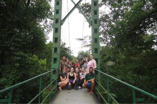 Students on bridge in costa rica