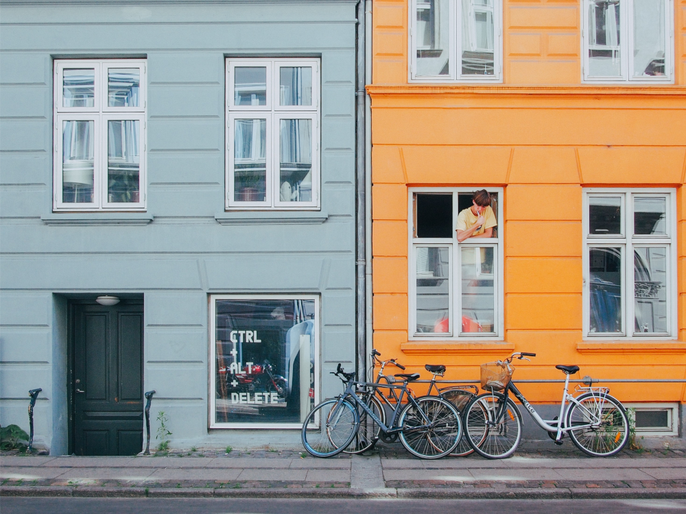 bicycles in front of a building