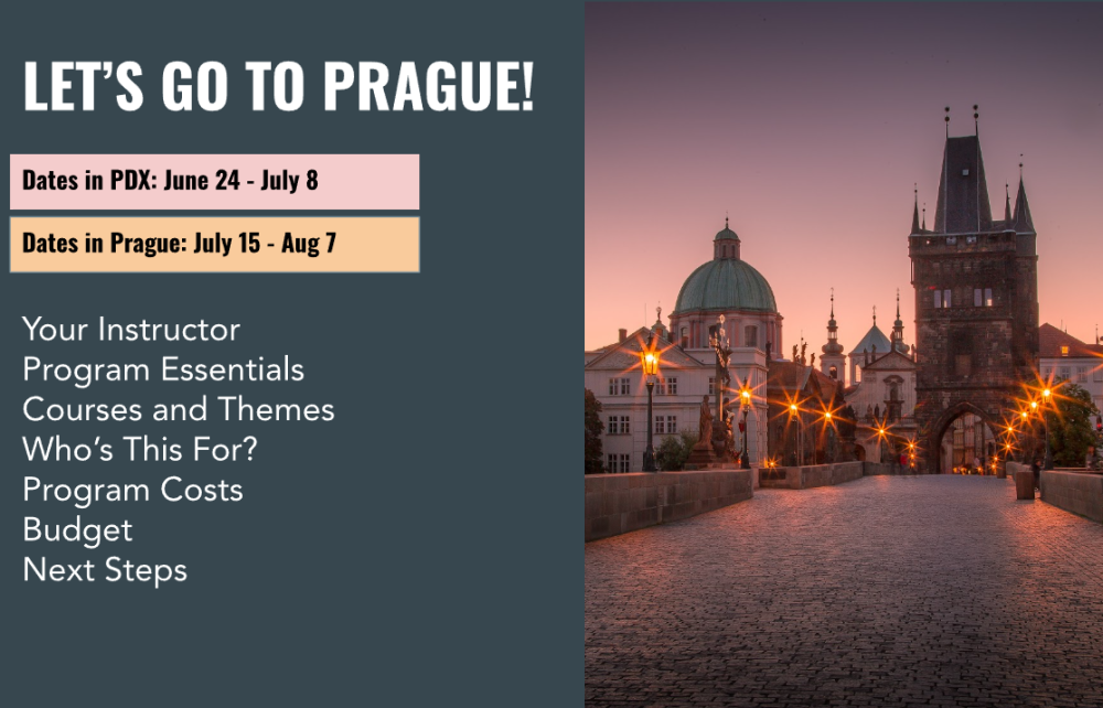 image of Charles Bridge and text: let's go to Prague!