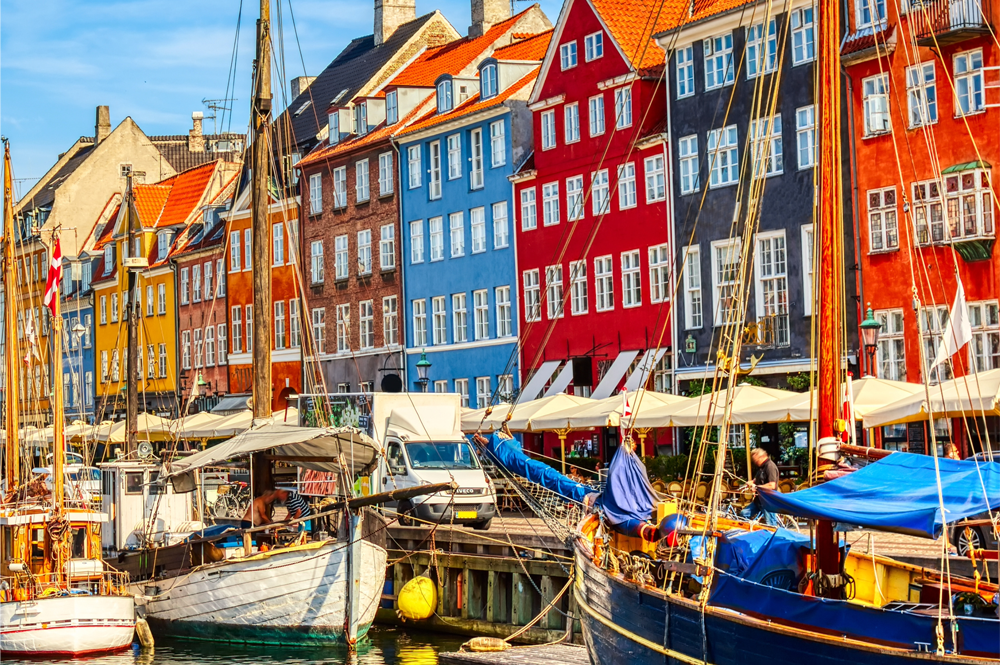 Harbor with boats and houses in Copenhagen