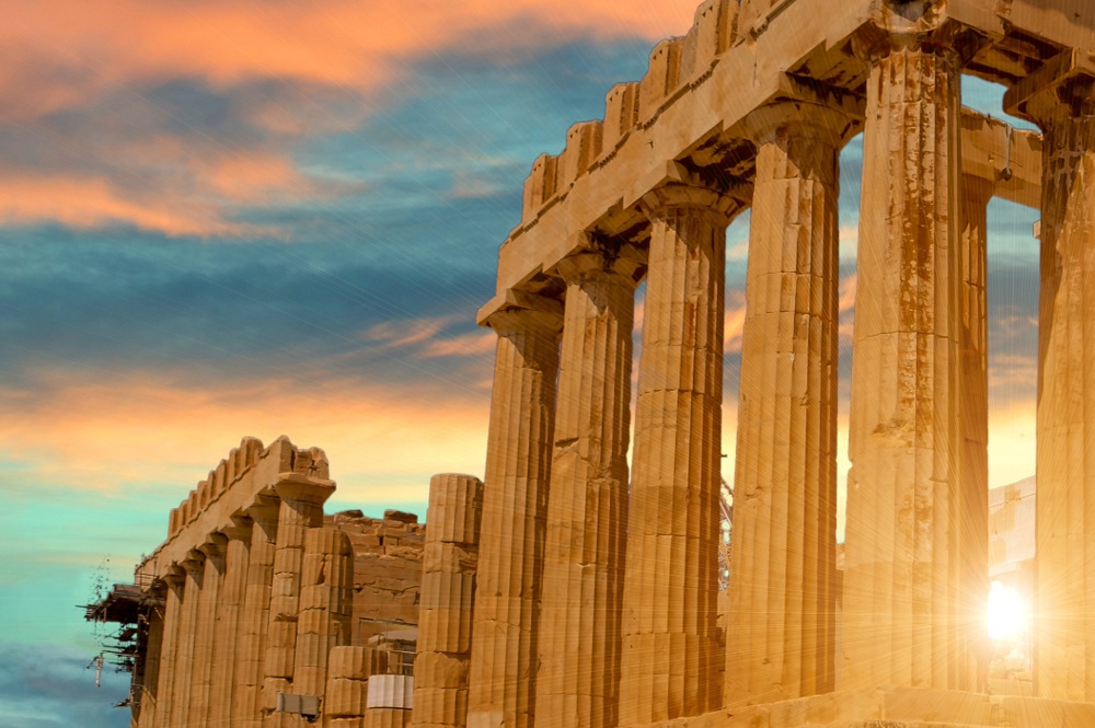 Greek Parthenon at sunset
