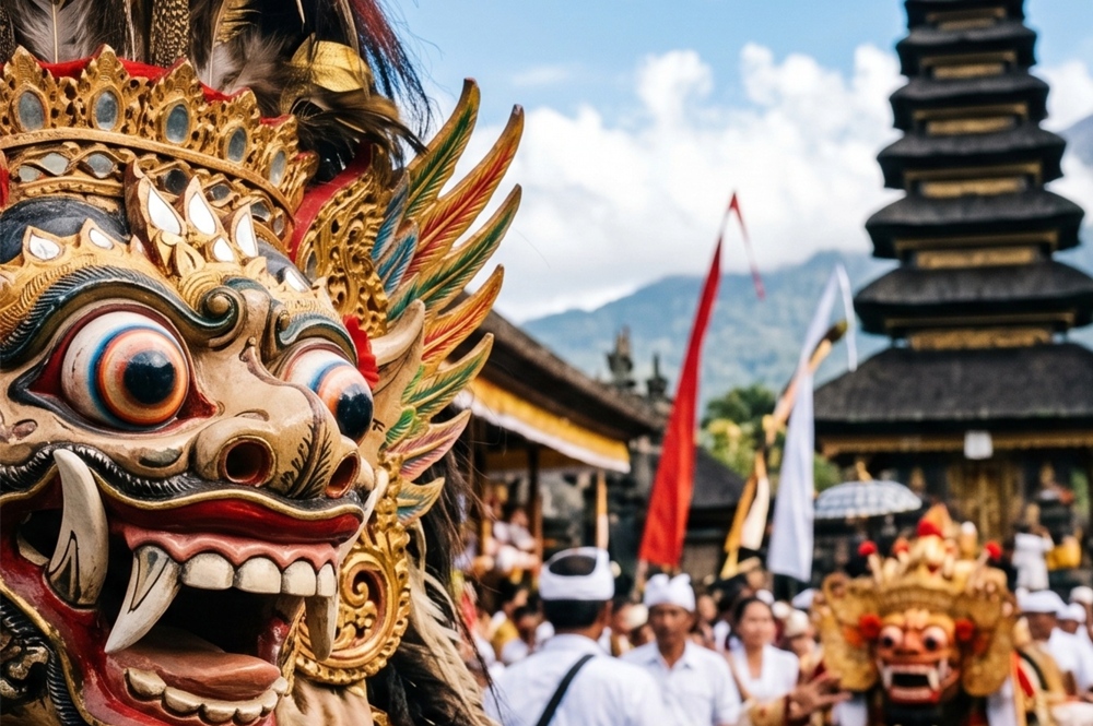Dragon mask at a festival in Indonesia