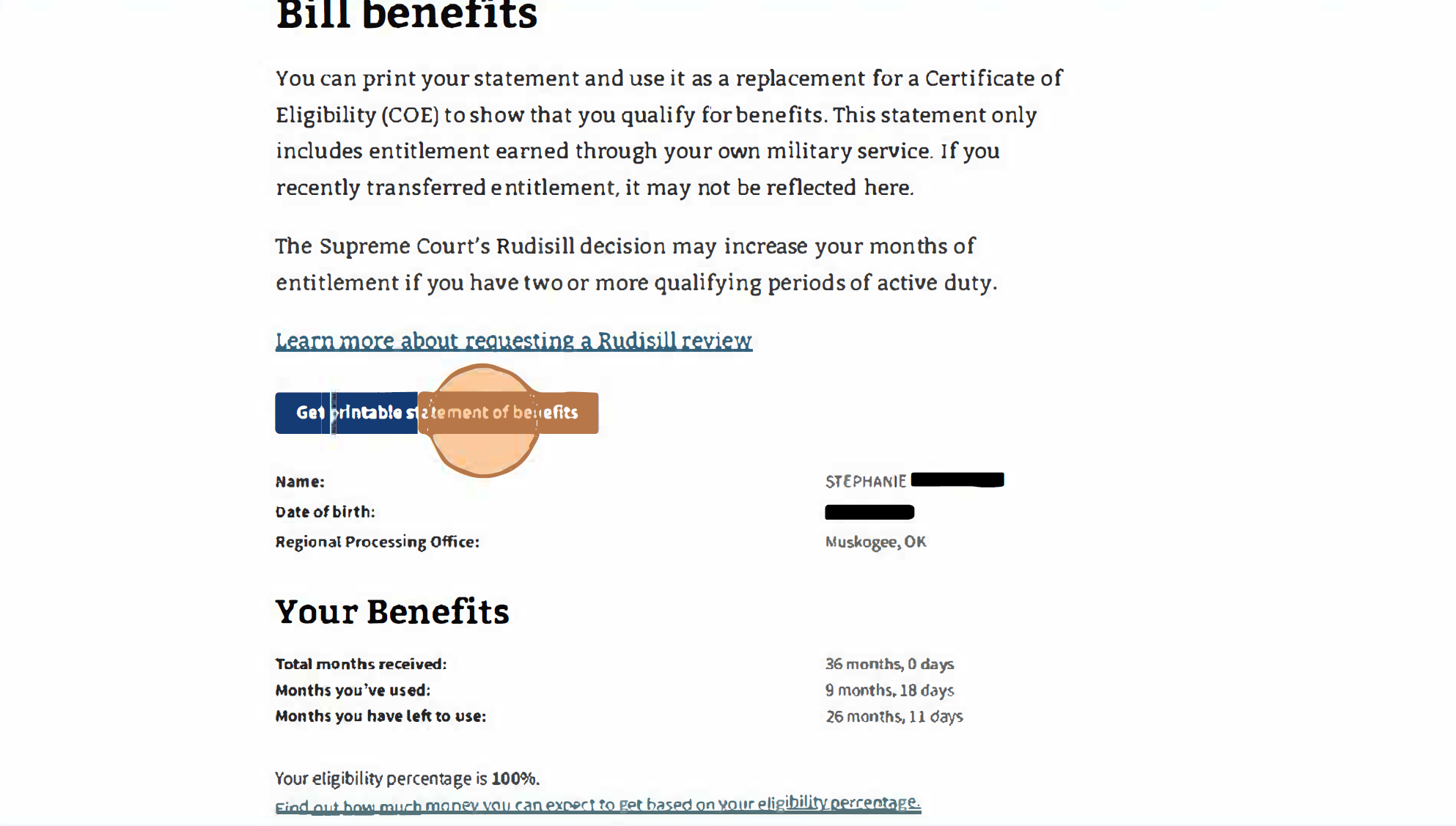 Get printable statements of benefits link circled 