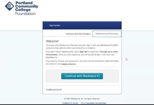 References tab with continue button