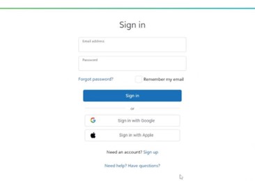 Sign in screen screenshot with email address and password fields