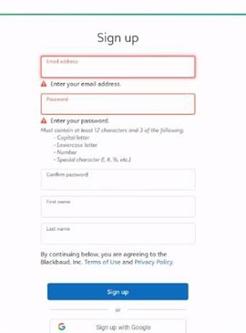 Password requirements error message