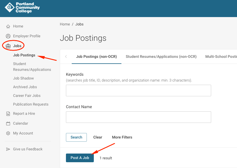job board screenshot with job posting link circled