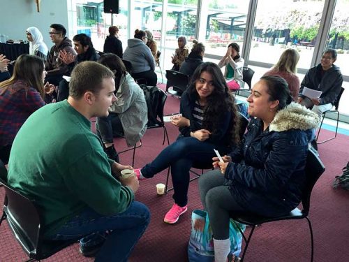 students studying together in a circle