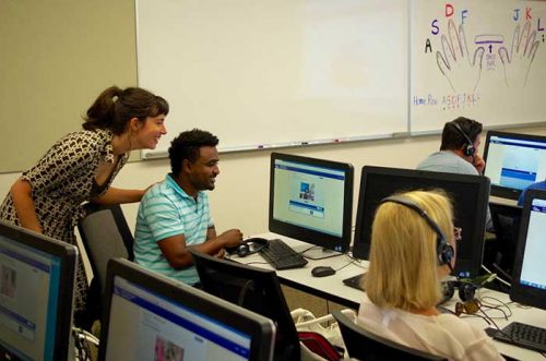 students studying in a computer lab