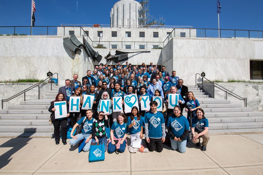 Staff and students at Day at the Capitol, outside the Capitol Building