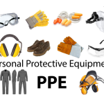 Examples of PPE including eye, hand, hearing, and fall protection