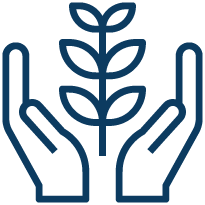 Hands holding a plant icon