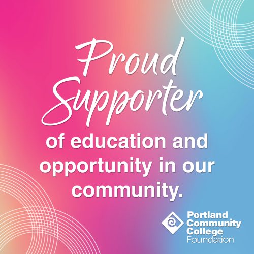 Graphic with colorful background and text that says Proud supporter of education and opportunity in our community.