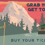 Grab your gear and get to the Gala! Buy your tickets here. Illustration of a Native American woman hiking to the lodge