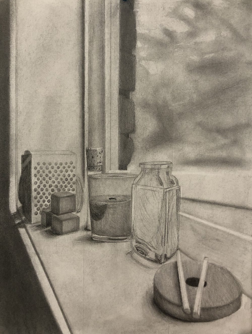 Ivory Bradshaw; My Windowsill, 2019; Graphite on Paper; 24 x 18"; Drawing